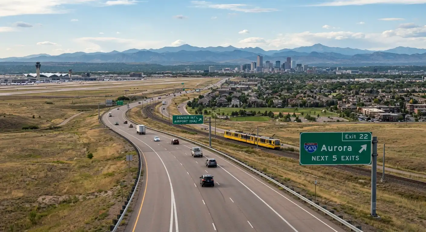 how far is aurora co from denver airport