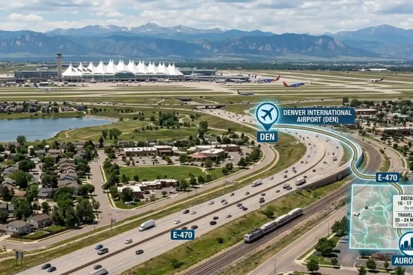 how far is aurora co from denver airport