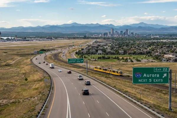 how far is aurora co from denver airport